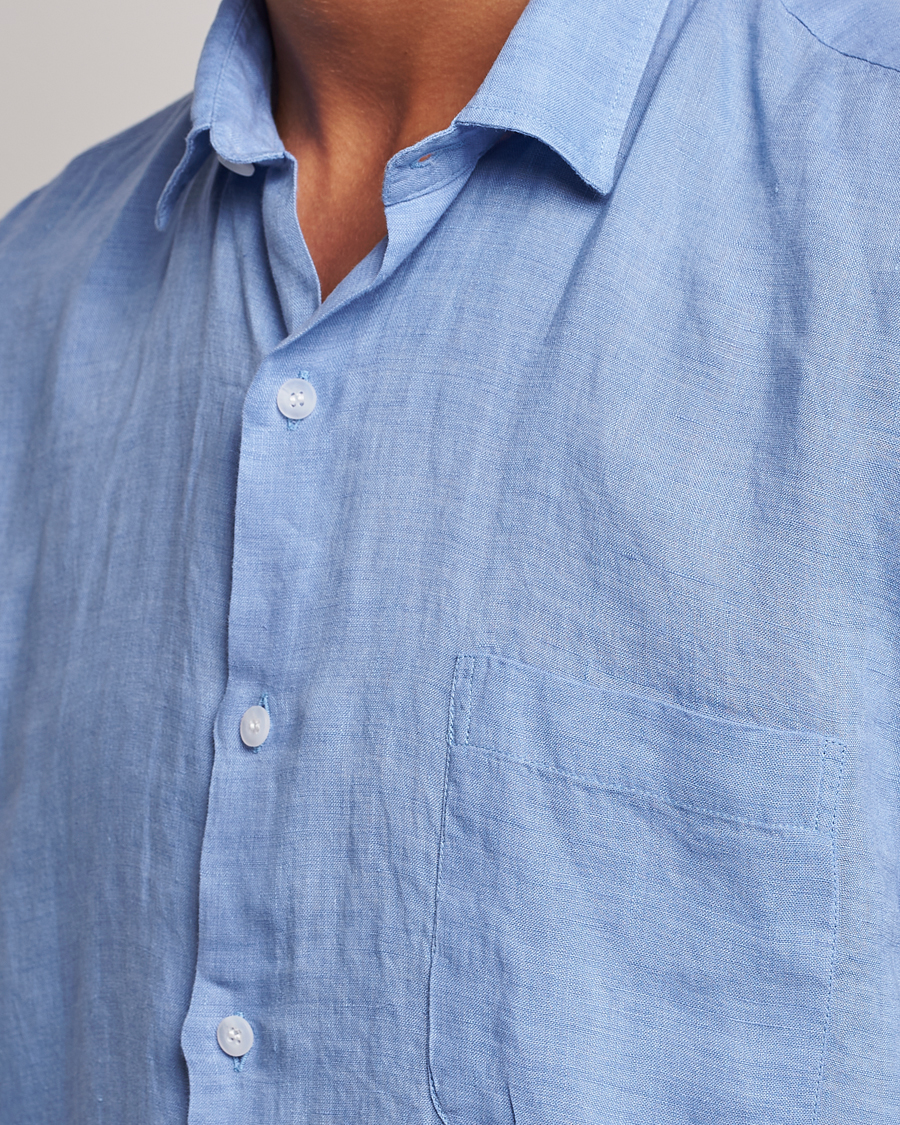 Herren | Hemden | Sunspel | Short Sleeve Linen Shirt Cool Blue