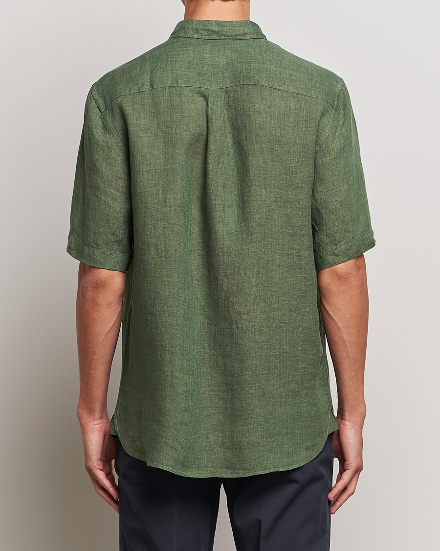 Herren | Hemden | Sunspel | Short Sleeve Linen Shirt Hunter Green