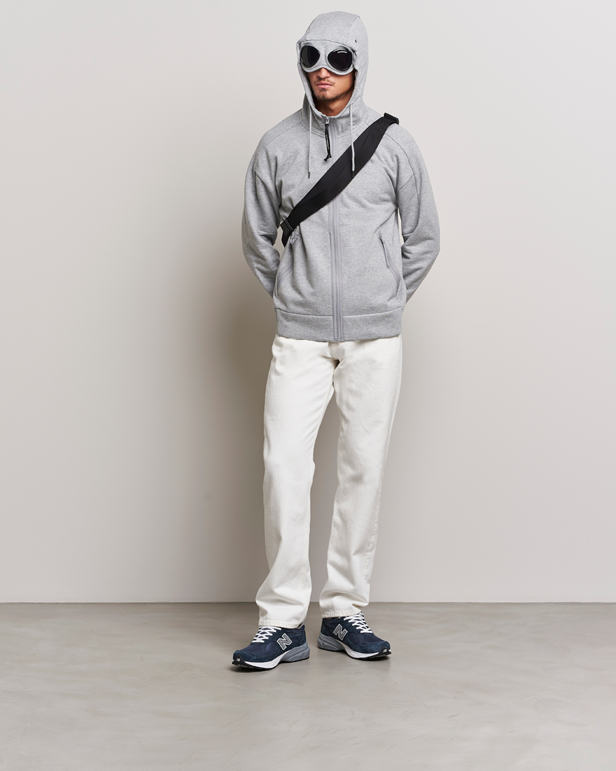 Herren | Pullover | C.P. Company | Diagonal Raised Fleece Full Zip Goggle Hoodie Grey