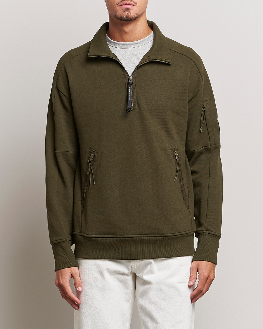 Herren | Pullover | C.P. Company | Diagonal Raised Fleece Half Zip Lens Sweatshirt Green