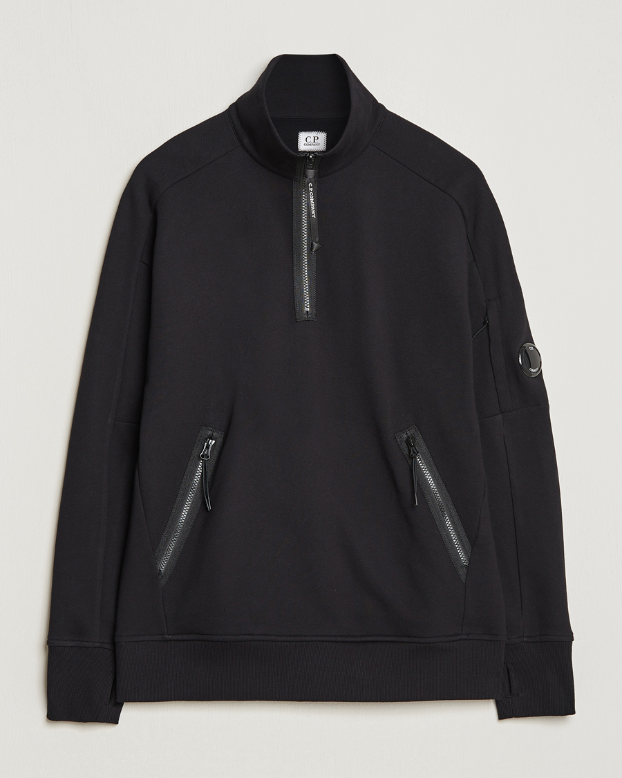 Herren | Pullover | C.P. Company | Diagonal Raised Fleece Half Zip Goggle Hoodie Black