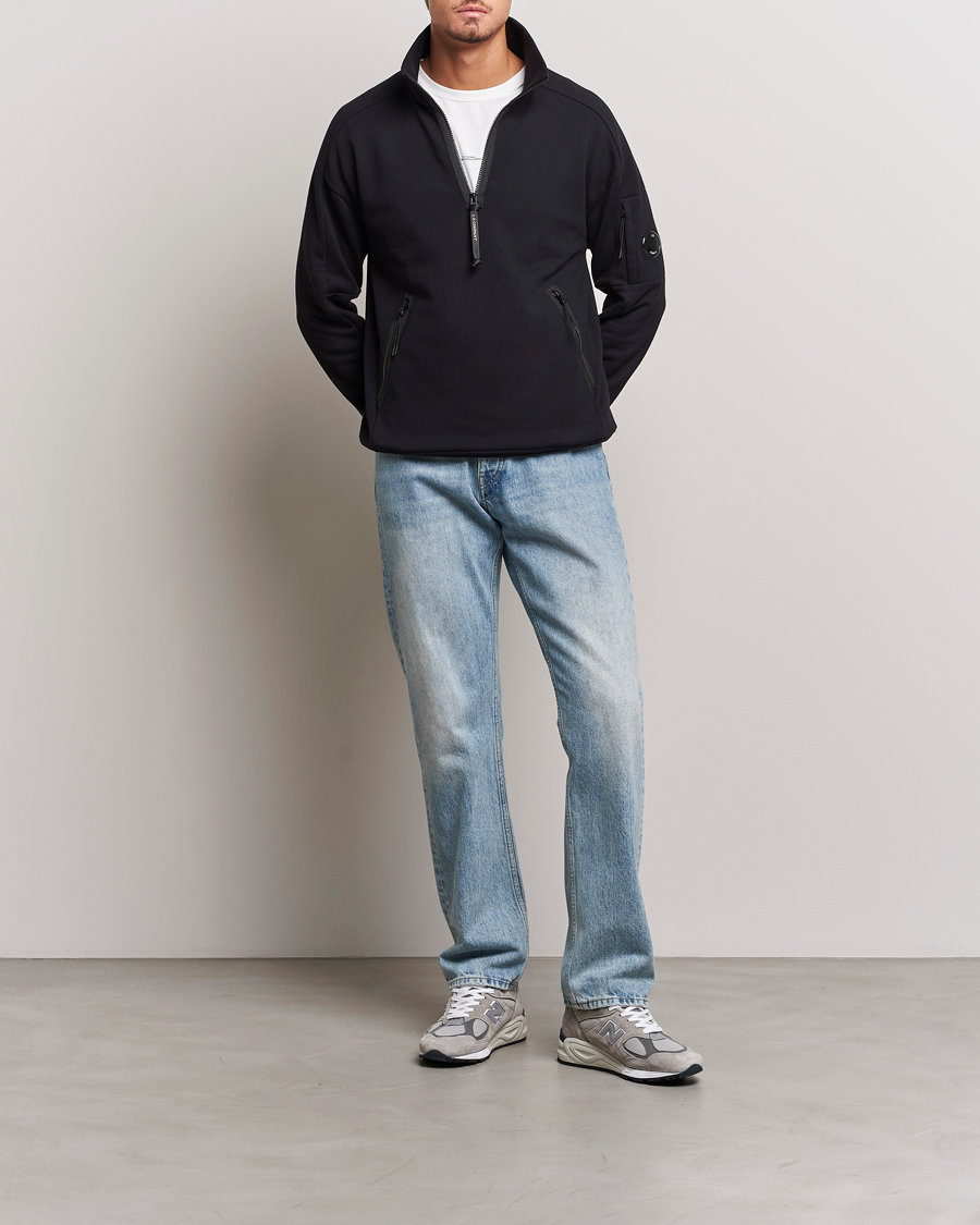 Herren | Pullover | C.P. Company | Diagonal Raised Fleece Half Zip Goggle Hoodie Black