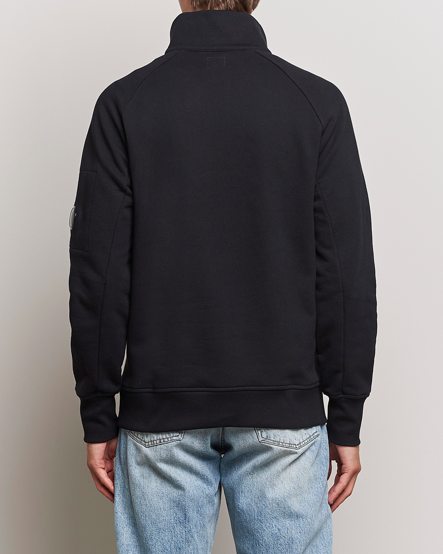 Herren | Pullover | C.P. Company | Diagonal Raised Fleece Half Zip Goggle Hoodie Black