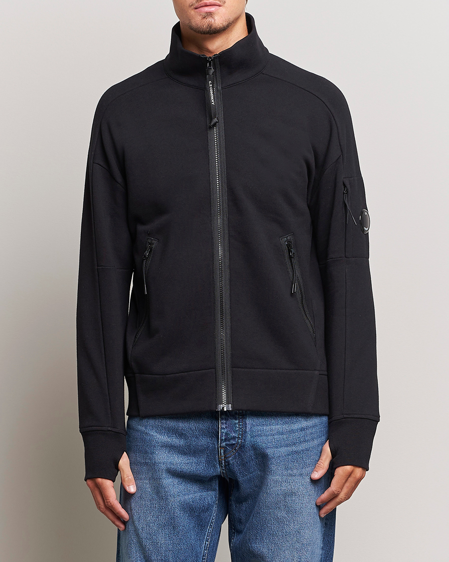 Herren | Pullover | C.P. Company | Diagonal Raised Fleece Full Zip Lens Sweatshirt Black