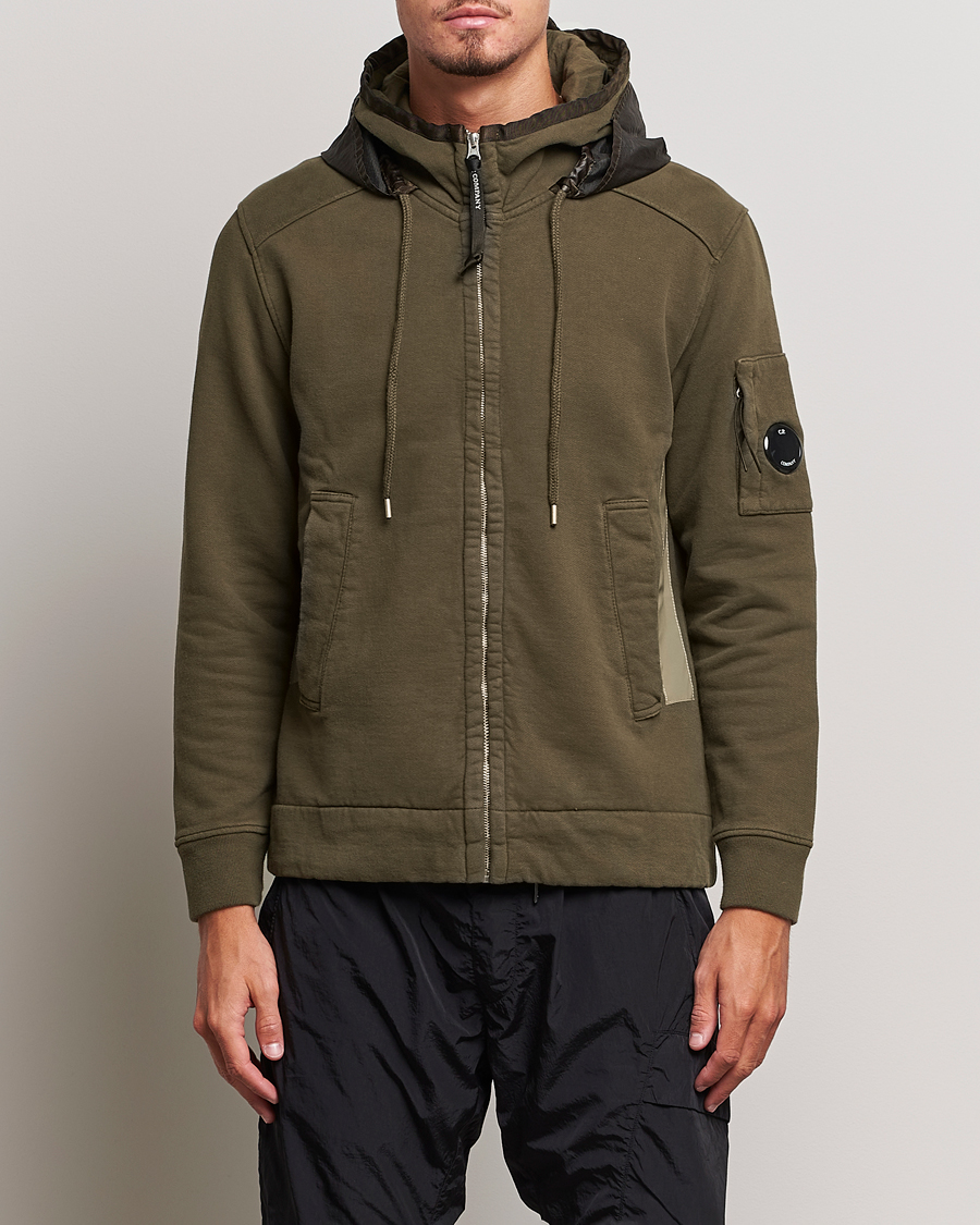 Herren | Pullover | C.P. Company | Diagonal Raised Fleece Hooded Open Lens Sweatshirt Green