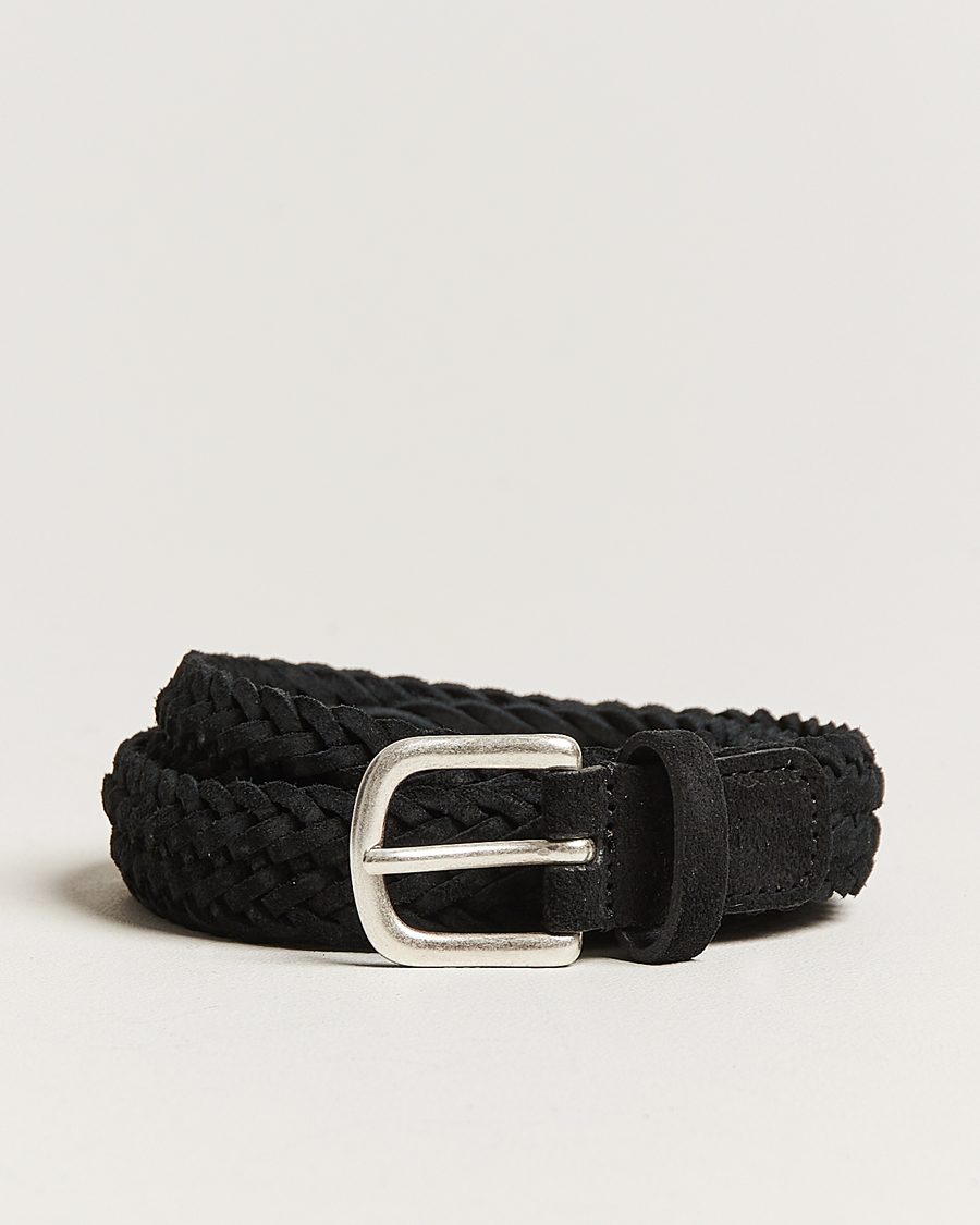 Herren | Anderson's Woven Suede Belt 2,5 cm Black | Anderson's | Woven Suede Belt 2,5 cm Black