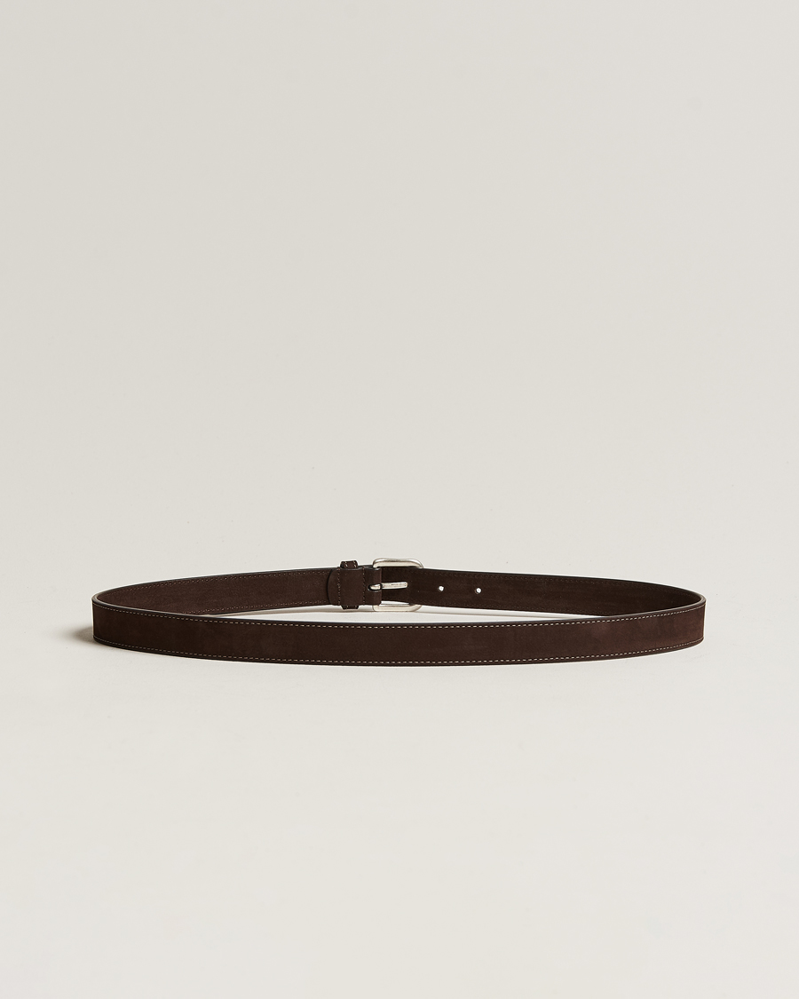 Herren | Anderson's Slim Stitched Nubuck Leather Belt 2,5 cm Dark Brown | Anderson's | Slim Stitched Nubuck Leather Belt 2,5 cm Dark Brown