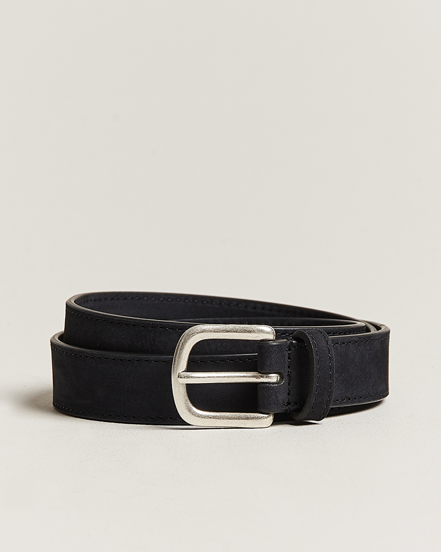 Herren | Anderson's Slim Stitched Nubuck Leather Belt 2,5 cm Black | Anderson's | Slim Stitched Nubuck Leather Belt 2,5 cm Black
