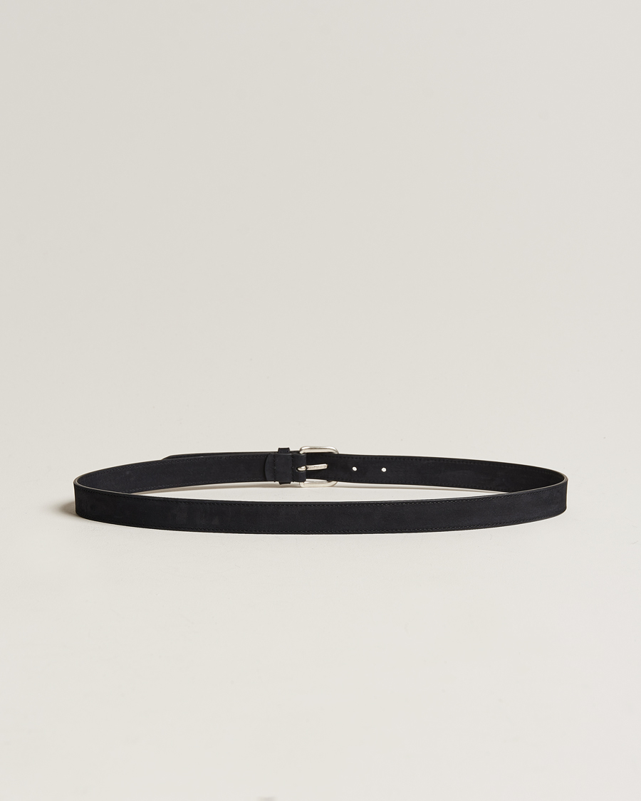 Herren | Sale accessoires | Anderson's | Slim Stitched Nubuck Leather Belt 2,5 cm Black