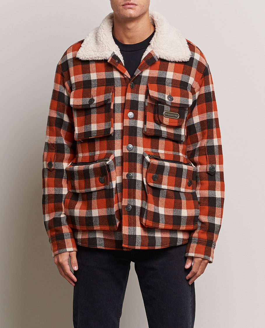 Herren | Jacken | Dsquared2 | Flannel Check Wool Jacket Rust/Blue