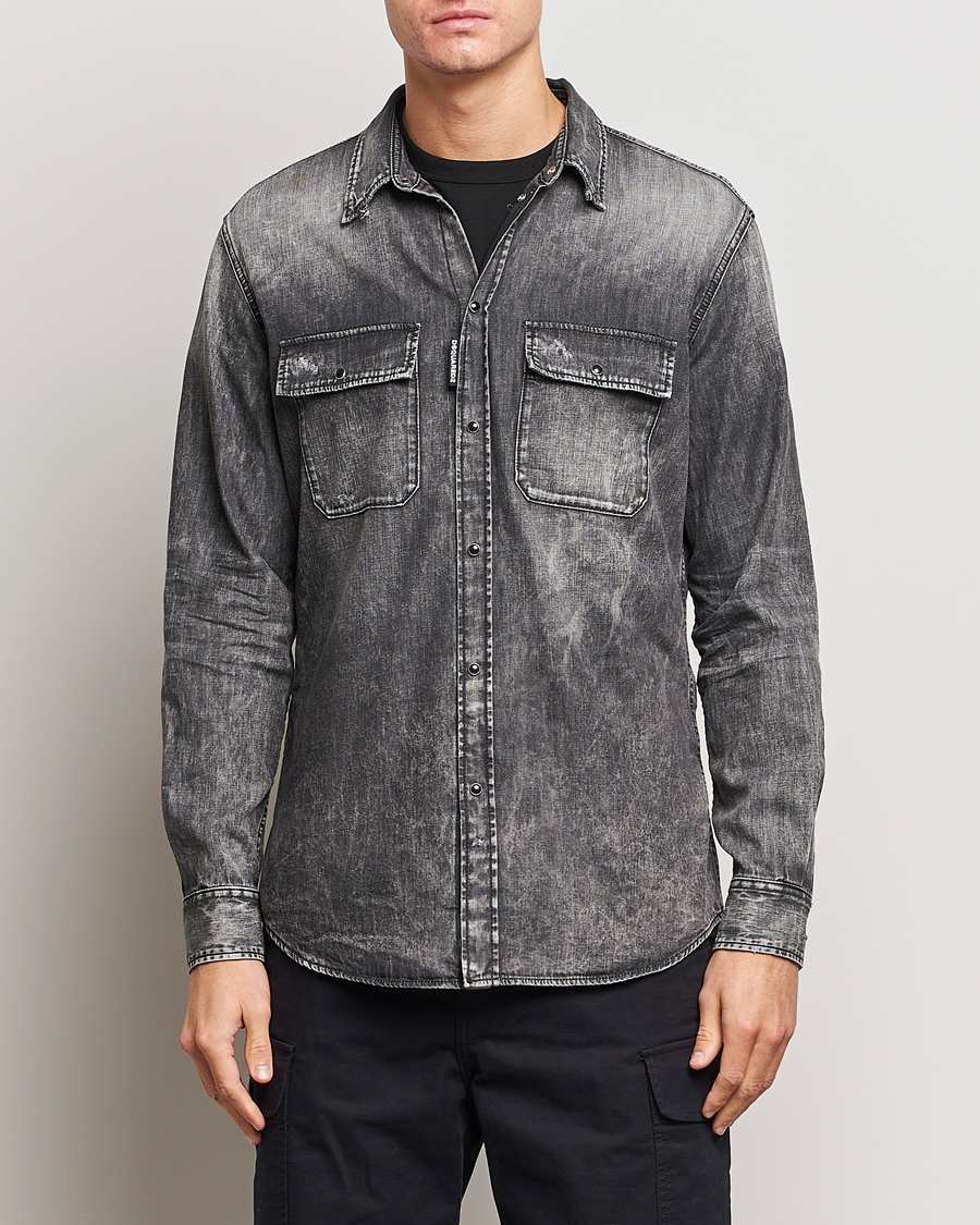 Herren | Jeanshemden | Dsquared2 | Tab Collar Denim Shirt Washed Grey