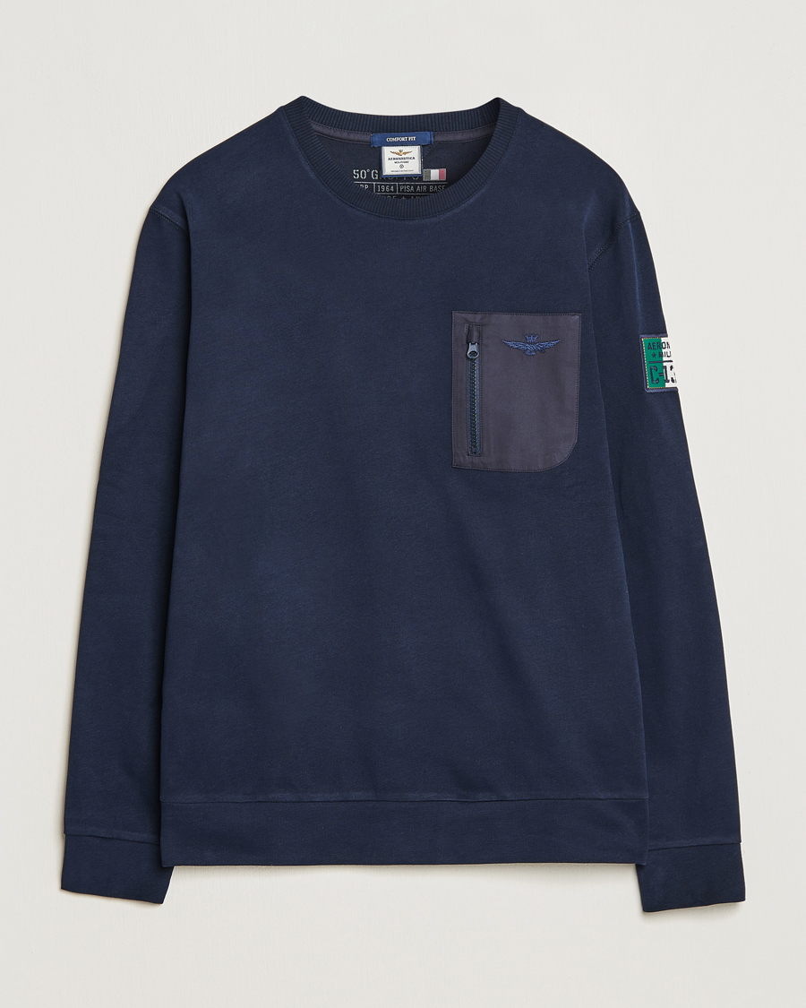 Herren | Pullover | Aeronautica Militare | Felpa Cotton Pocket Sweatshirt Dark Blue