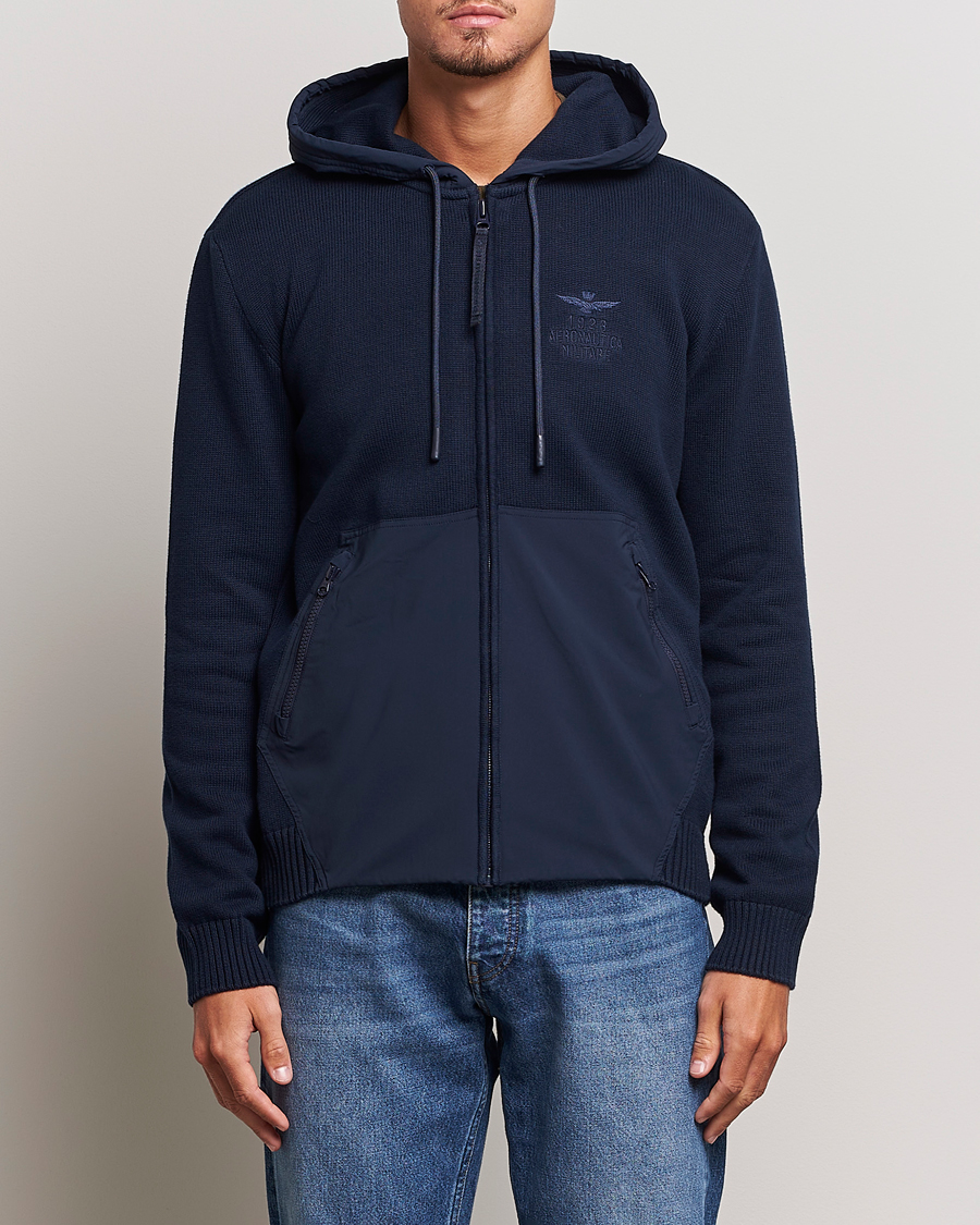 Herren | Pullover | Aeronautica Militare | Mixed Full Zip Hoodie Dark Blue