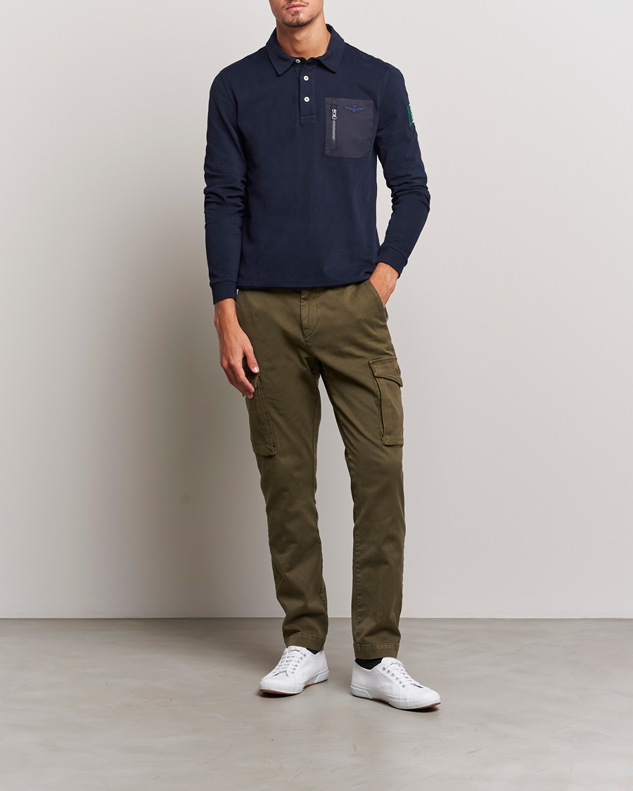 Herren | Pullover | Aeronautica Militare | PO1707 Long Sleeve Polo Dark Blue