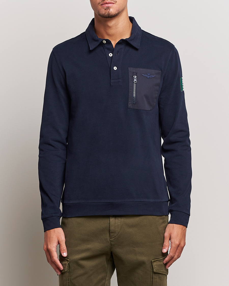 Herren | Pullover | Aeronautica Militare | PO1707 Long Sleeve Polo Dark Blue