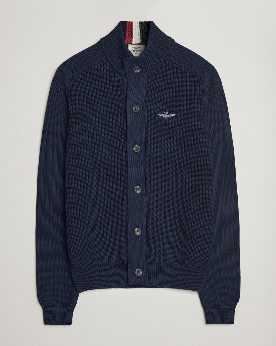 Herren | Pullover | Aeronautica Militare | Cotton Ribbed Knitted Cardigan Dark Blue