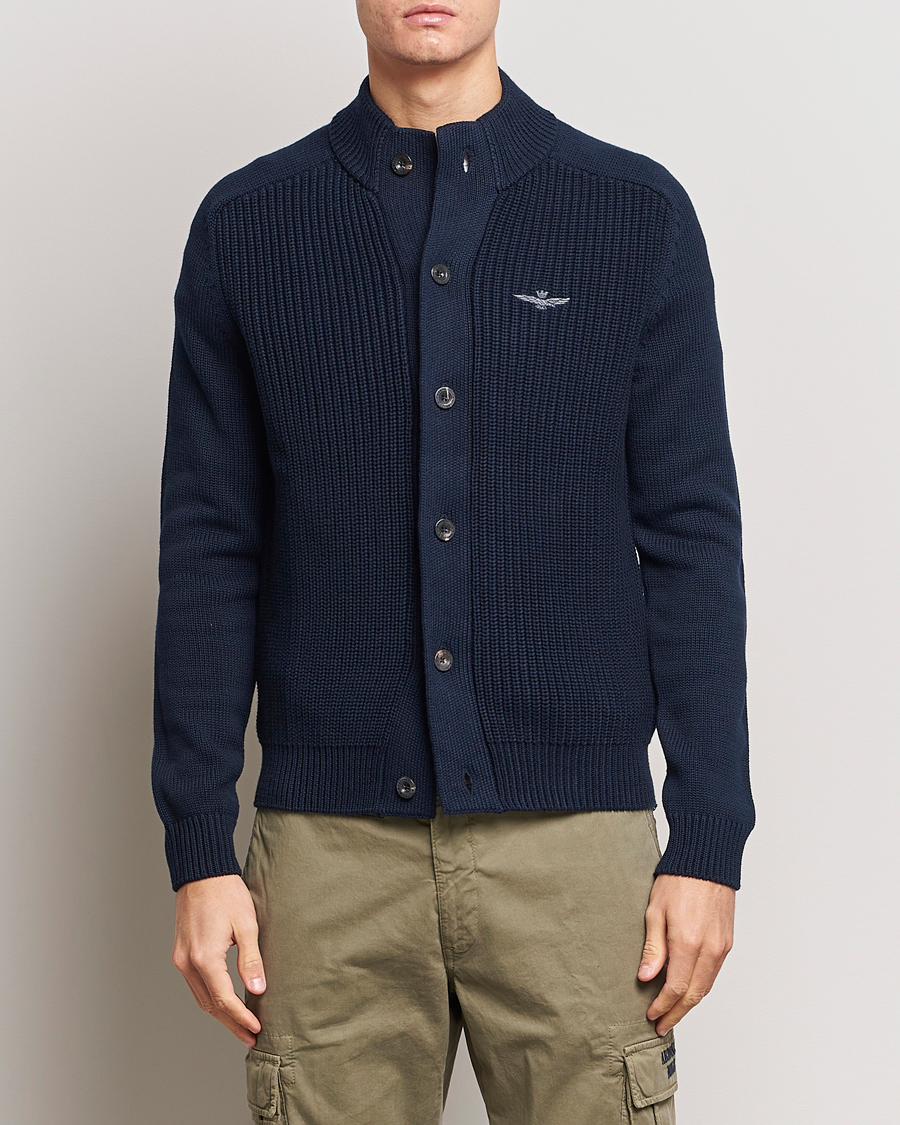 Herren | Pullover | Aeronautica Militare | Cotton Ribbed Knitted Cardigan Dark Blue
