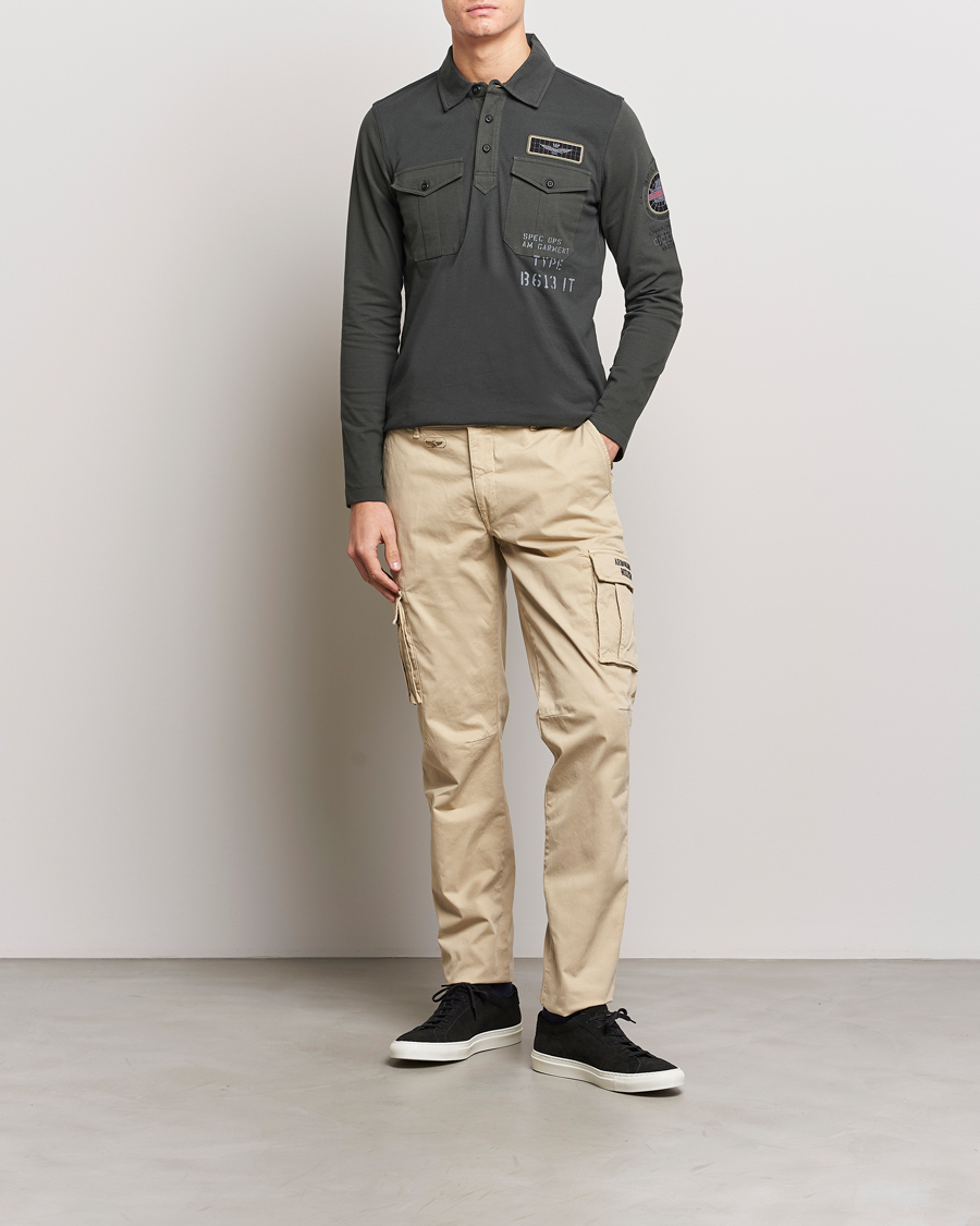 Herren | Pullover | Aeronautica Militare | Pocket Long Sleeve Polo Dark Green