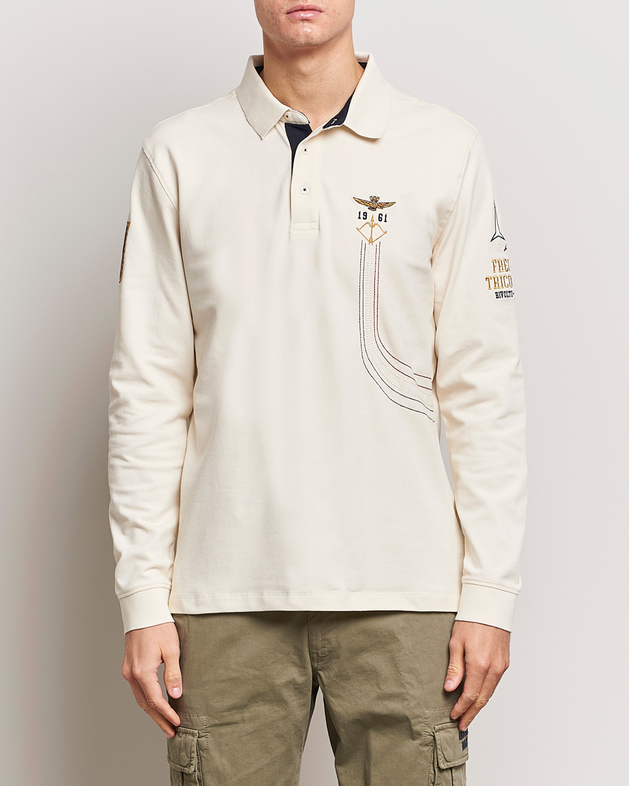 Herren | Poloshirt | Aeronautica Militare | Long Sleeve Polo Cream White