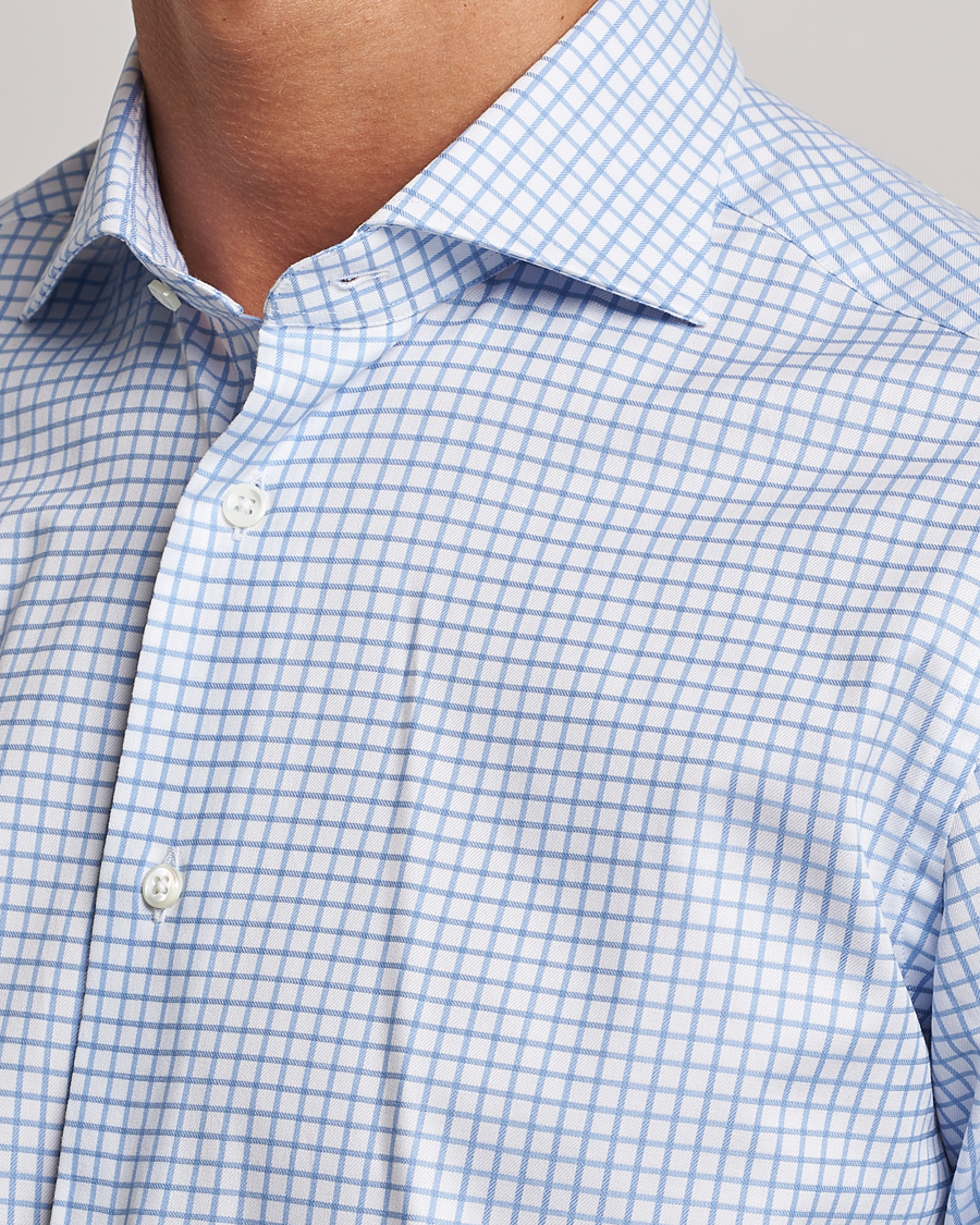 Herren | Hemden | Kamakura Shirts | Slim Fit Twill Spread Shirt Sky Blue Check