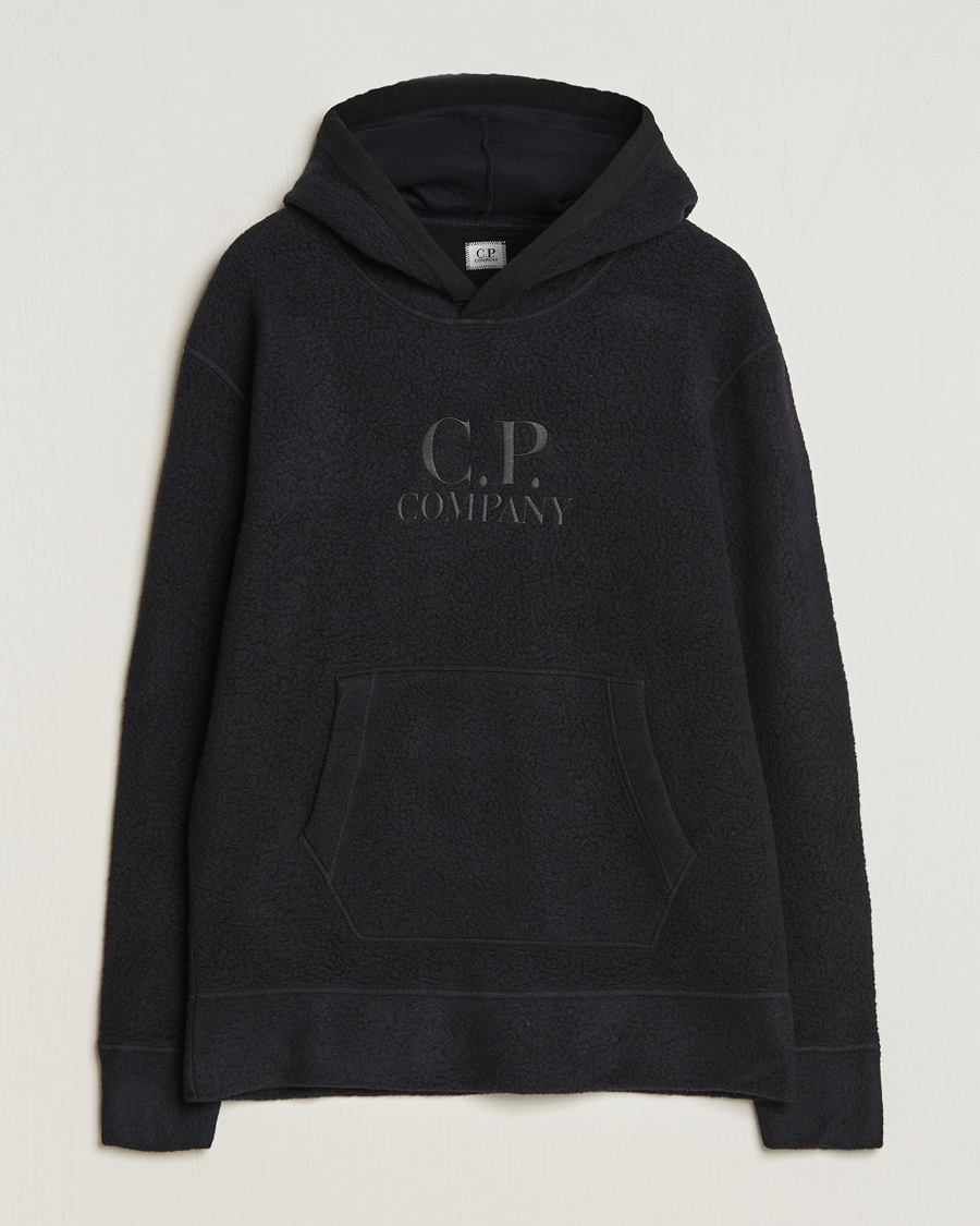 Herren | Pullover | C.P. Company | Wool Polar Fleece Logo Hood Black
