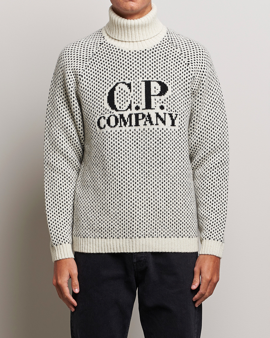 Herren | Pullover | C.P. Company | Wool Jaquard CP 3 Knitted Rollneck White