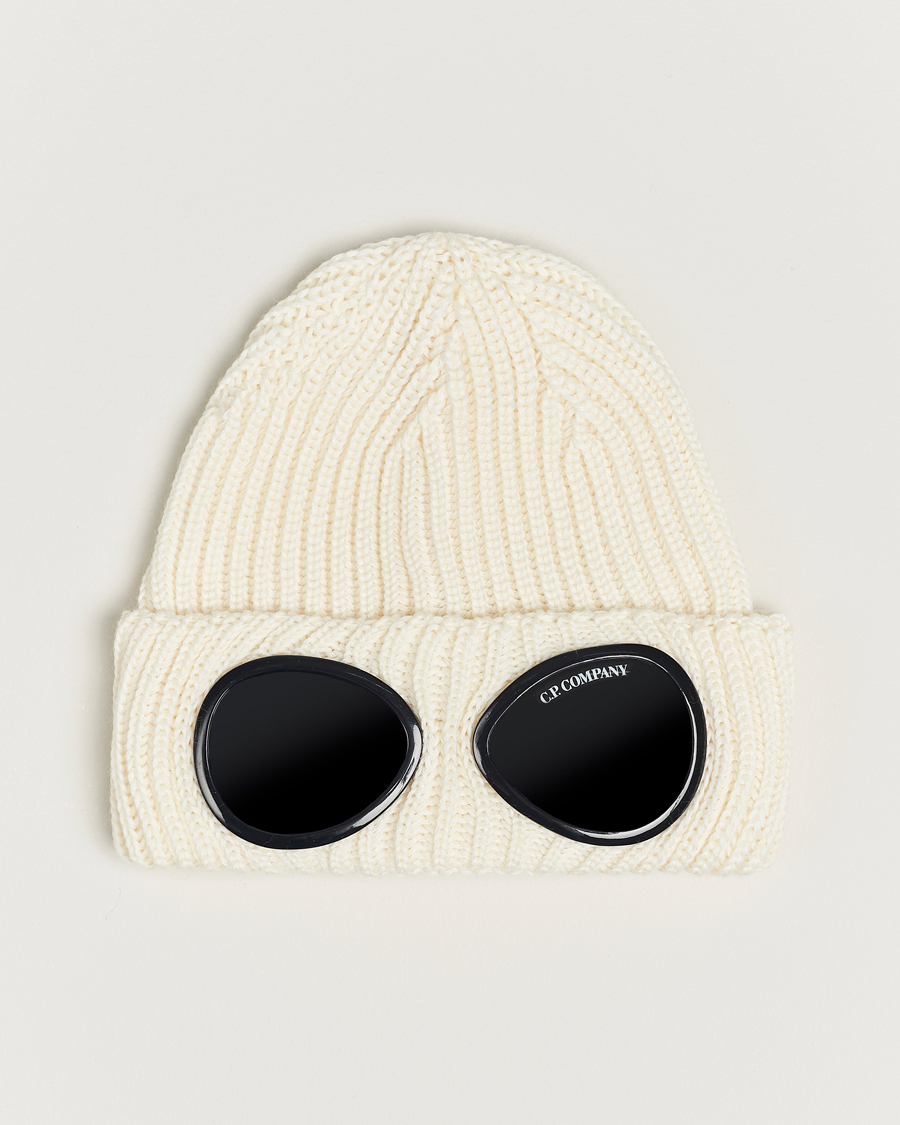 Herren | C.P. Company Knitted Merino Goggle Beanie White | C.P. Company | Knitted Merino Goggle Beanie White