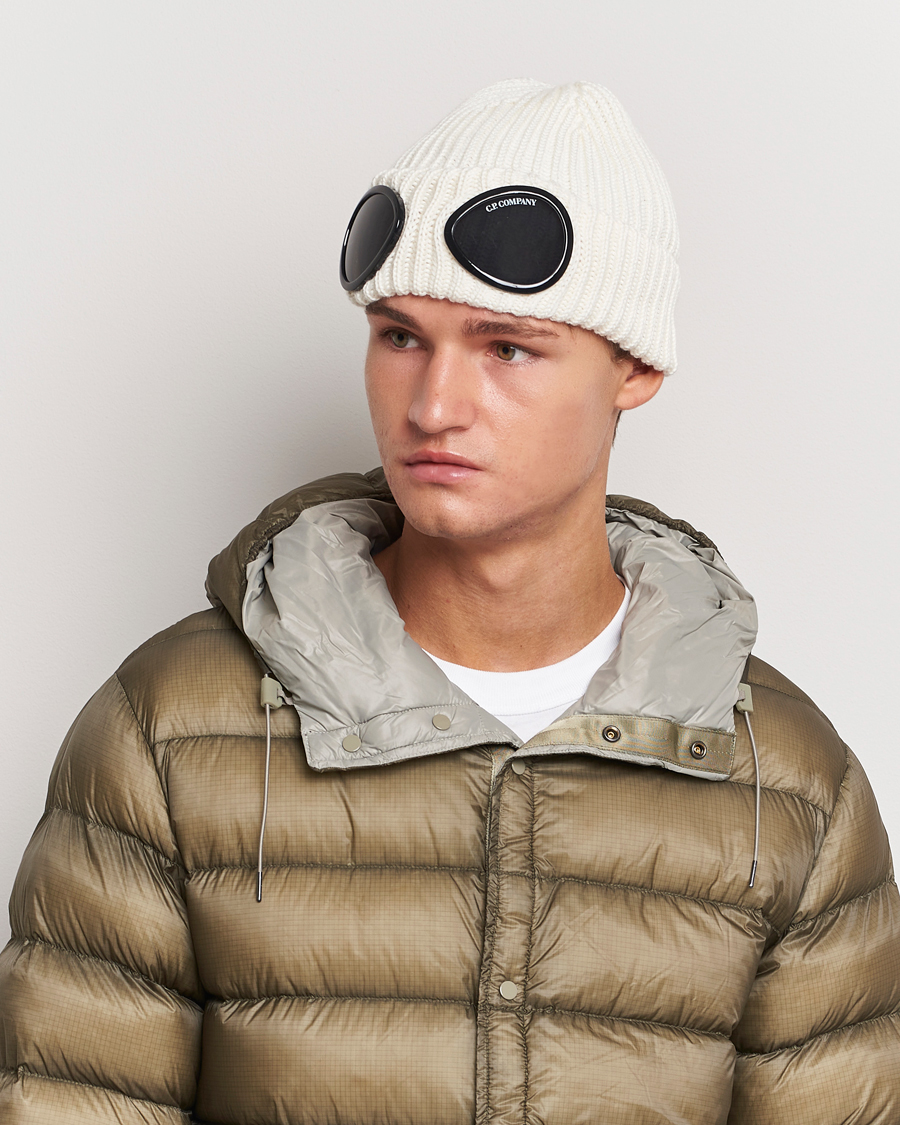 Herren | C.P. Company Knitted Merino Goggle Beanie White | C.P. Company | Knitted Merino Goggle Beanie White