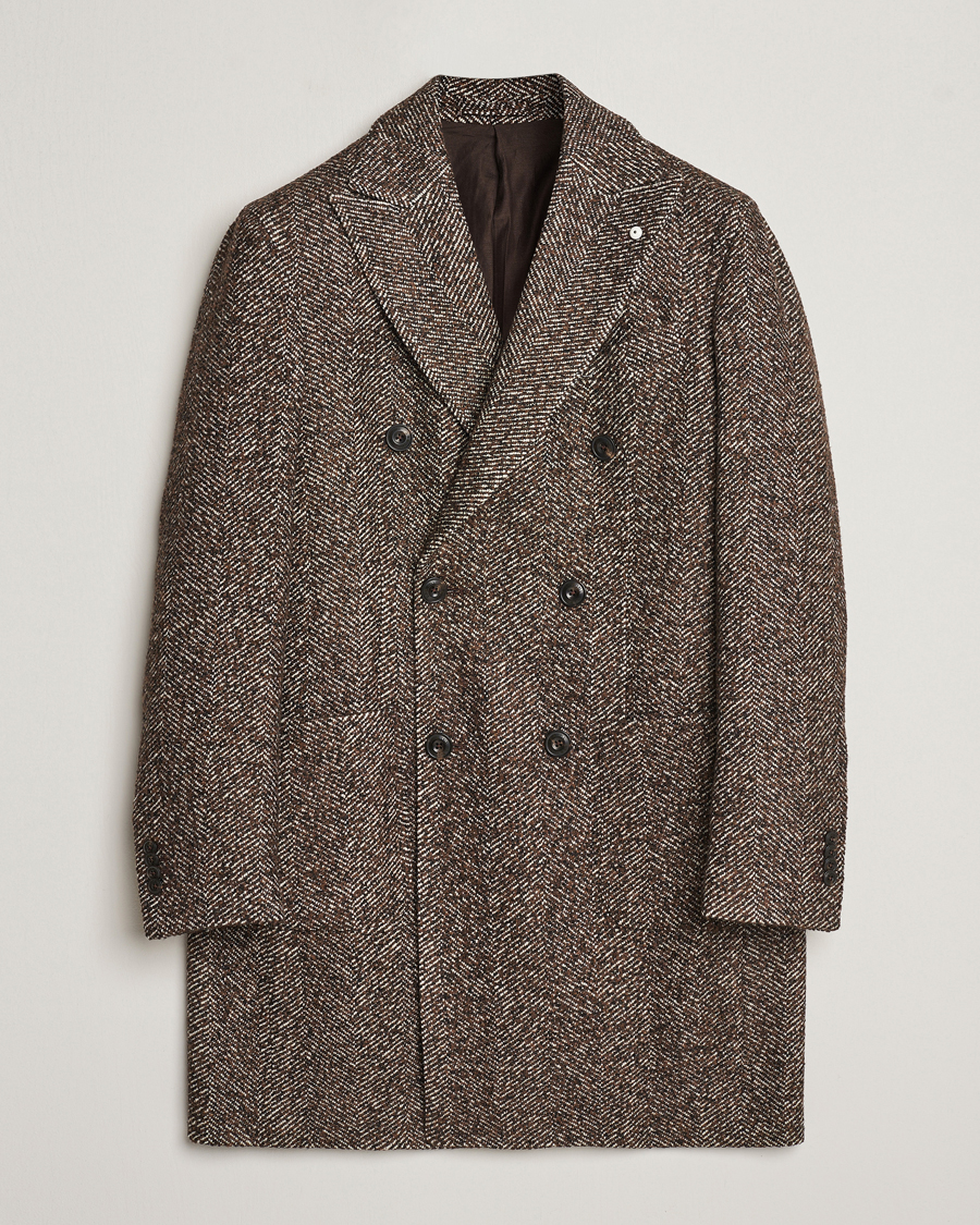 Herren | Jacken | L.B.M. 1911 | Double Breasted Herringbone Wool Coat Brown