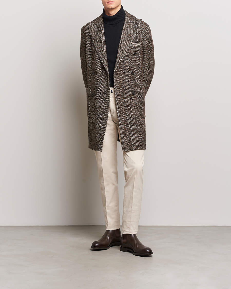 Herren | Jacken | L.B.M. 1911 | Double Breasted Herringbone Wool Coat Brown