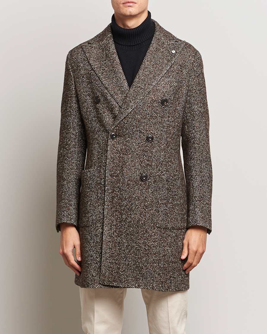 Herren | Jacken | L.B.M. 1911 | Double Breasted Herringbone Wool Coat Brown
