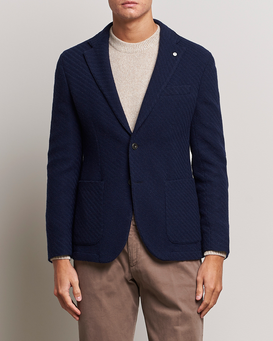 Herren | Sakkos | L.B.M. 1911 | Knitted Punto Wool Structure Blazer Navy