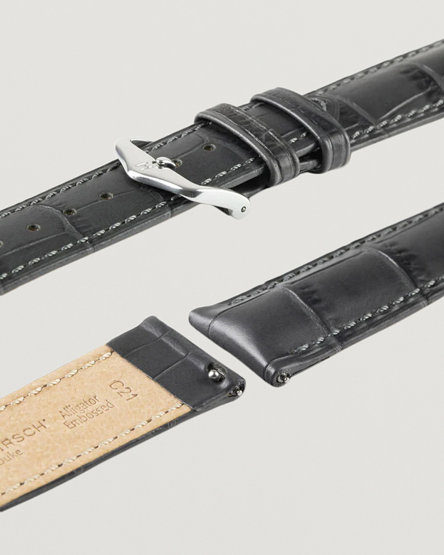 Herren | Uhrenarmband | HIRSCH | Duke Embossed Leather Watch Strap Grey