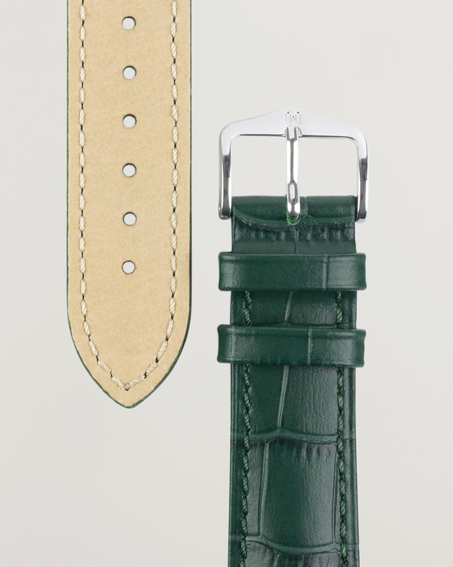 Herren | Uhrenarmband | HIRSCH | Duke Embossed Leather Watch Strap Green