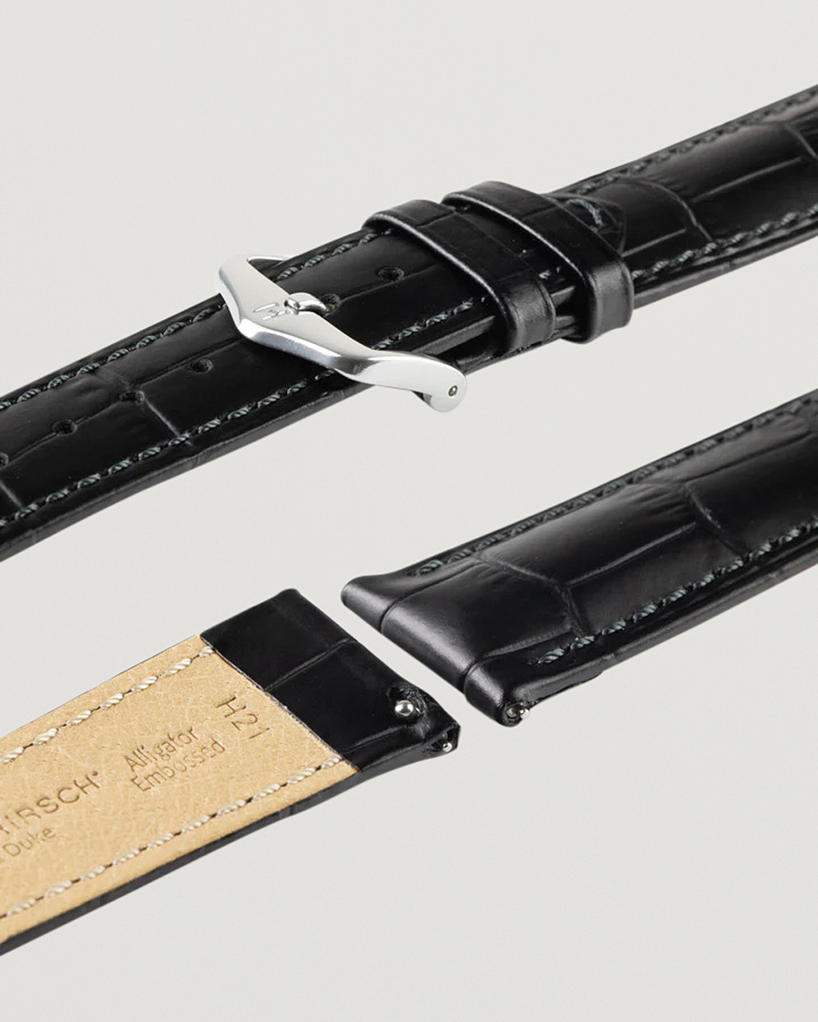 Herren | Uhrenarmband | HIRSCH | Duke Embossed Leather Watch Strap Black