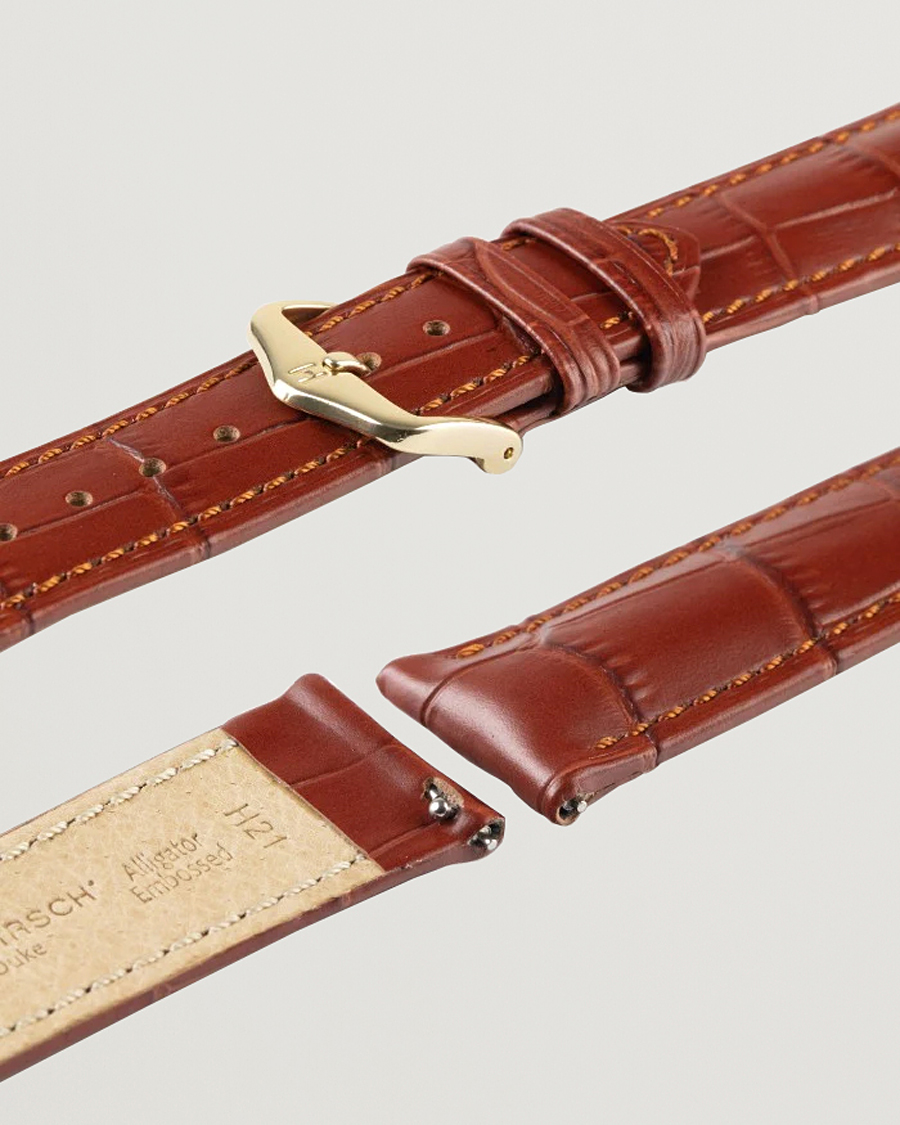 Herren | Uhrenarmband | HIRSCH | Duke Embossed Leather Watch Strap Golden Brown