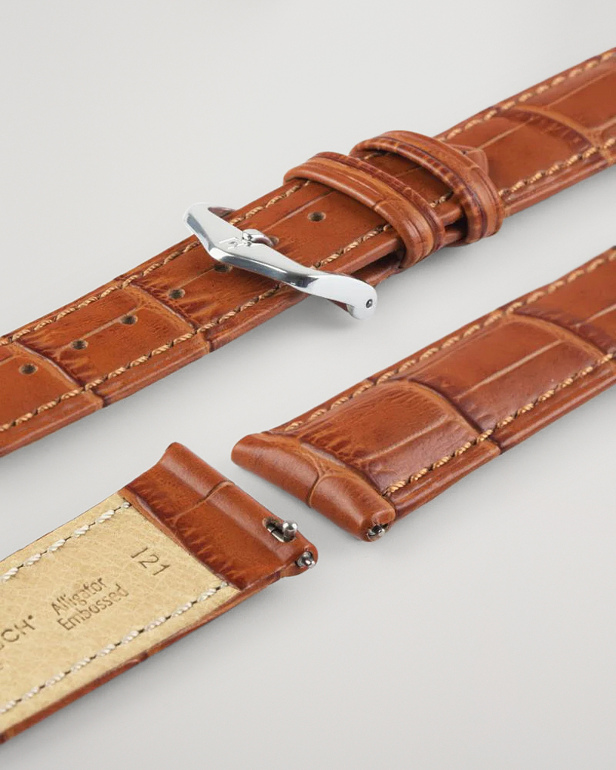 Herren | Uhrenarmband | HIRSCH | Duke Embossed Leather Watch Strap Honey Brown