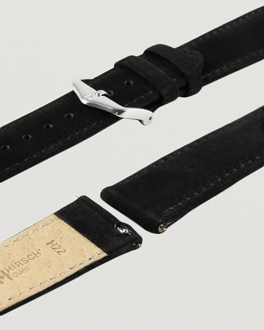 Herren | Uhrenarmband | HIRSCH | Osiris Calf Leather Nubuck Effect Watch Strap Black
