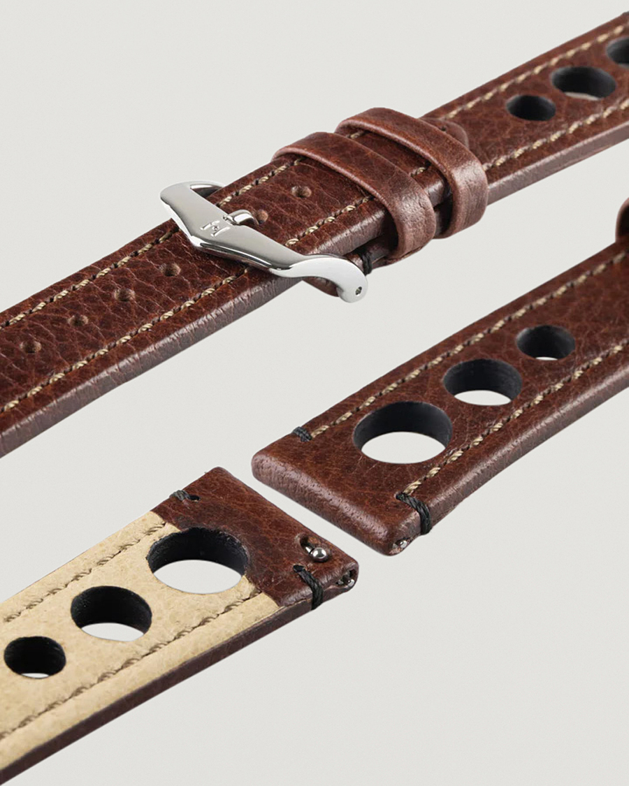 Herren | Uhrenarmband | HIRSCH | Rally Natural Leather Racing Watch Strap Brown
