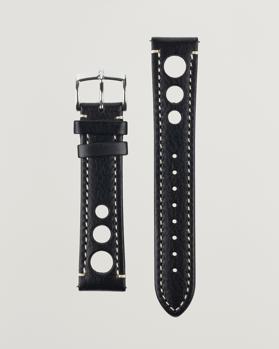 Herren | Uhrenarmband | HIRSCH | Rally Natural Leather Racing Watch Strap Black