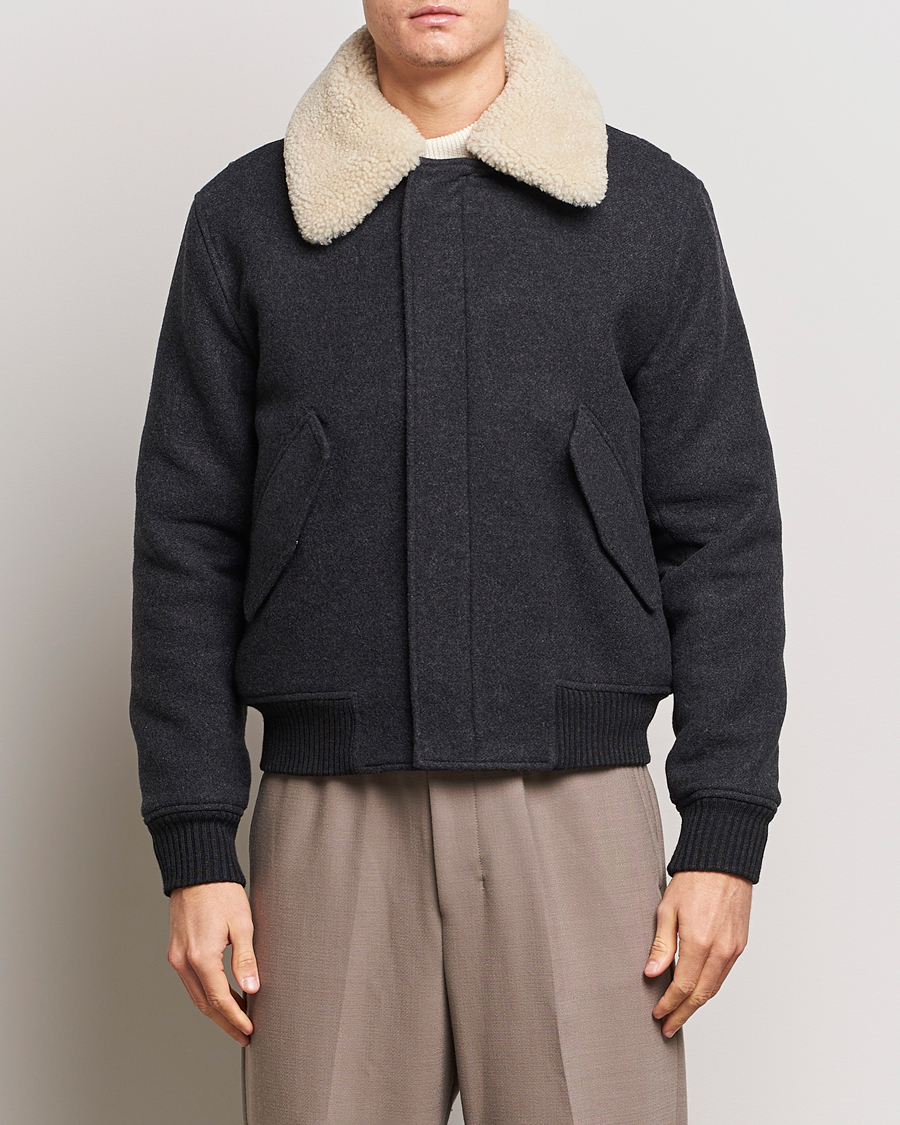 Herren | Jacken | AMI | Shearling Bomber Jacket Heather Grey