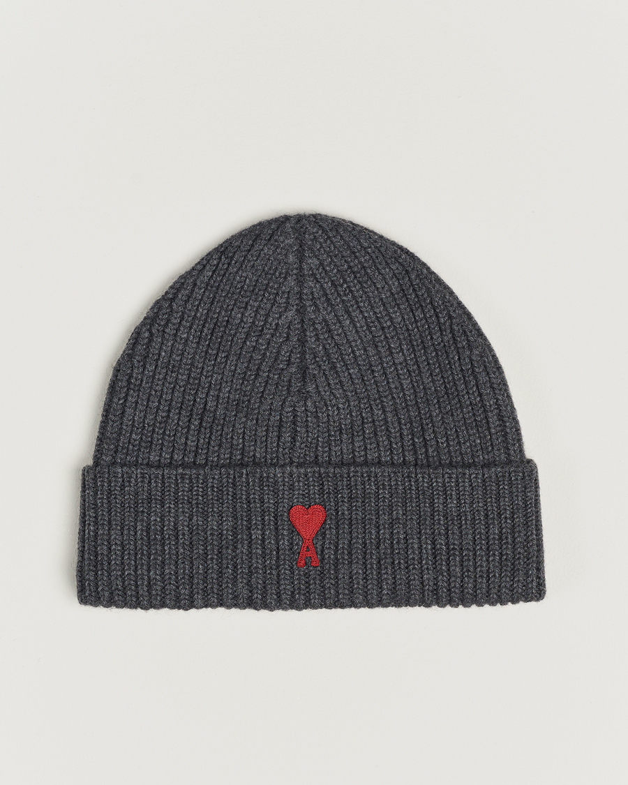Herren | AMI Heart Logo Beanie Heather Grey | AMI | Heart Logo Beanie Heather Grey