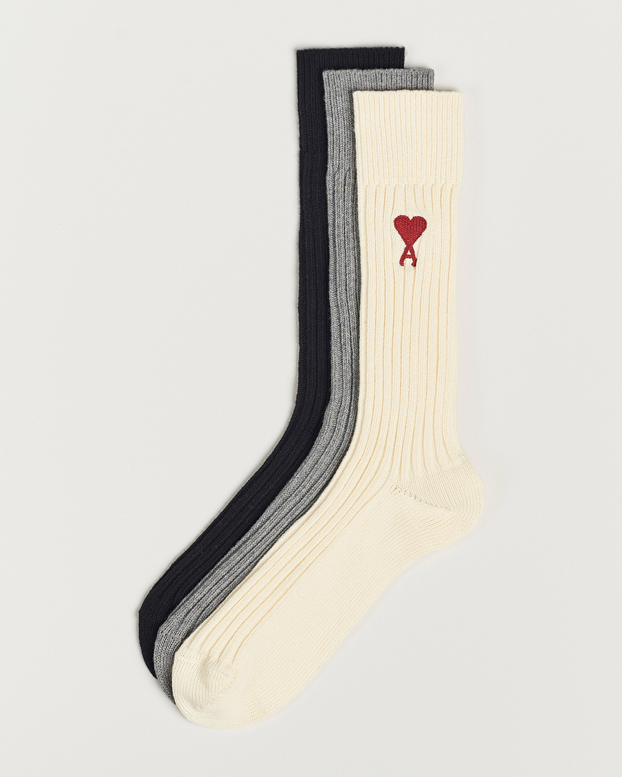 Herren | Unterwäsche | AMI | 3-Pack Heart Logo Socks White/Grey/Black