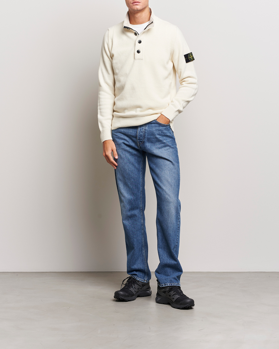 Herren | Pullover | Stone Island | Knitted Lambwool Half Button Zip Natural