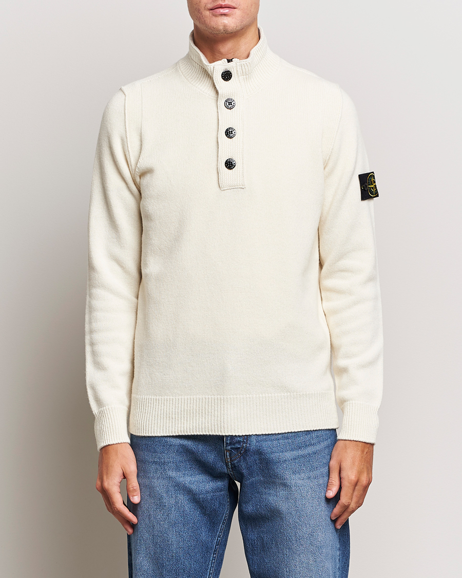 Herren | Pullover | Stone Island | Knitted Lambwool Half Button Zip Natural
