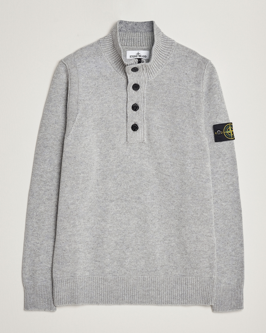 Herren | Pullover | Stone Island | Knitted Lambwool Half Button Zip Melange Grey