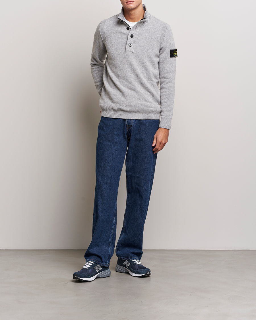 Herren | Pullover | Stone Island | Knitted Lambwool Half Button Zip Melange Grey