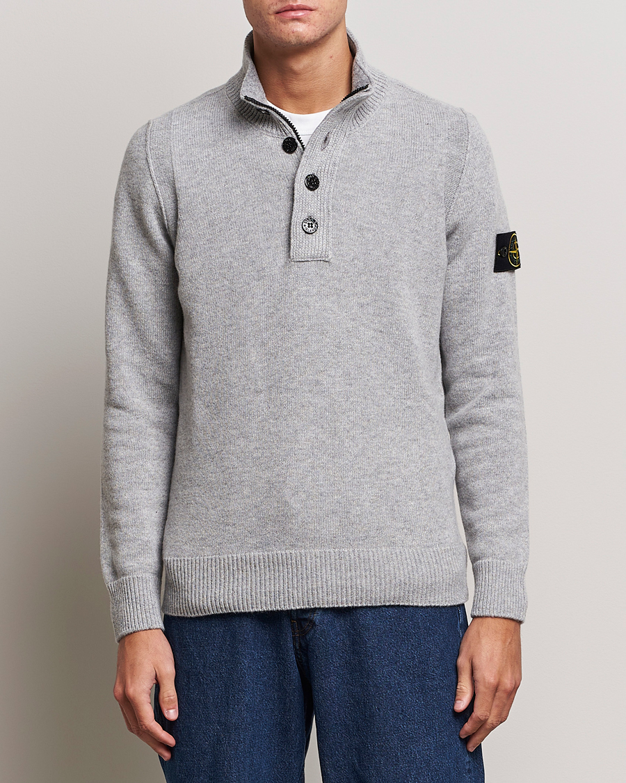 Herren | Pullover | Stone Island | Knitted Lambwool Half Button Zip Melange Grey