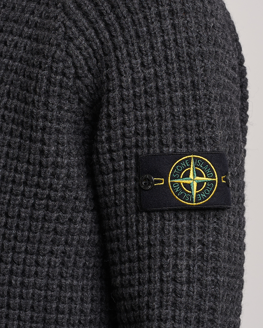 Herren | Pullover | Stone Island | Structured Knitted Pure Wool Sweater Melange Charcoal