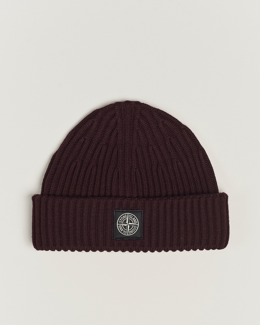 Herren | Stone Island Full Rib Wool Beanie Dark Burgundy | Stone Island | Full Rib Wool Beanie Dark Burgundy